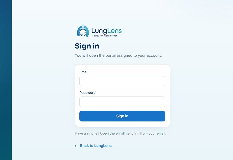 LungLens demo sign-in screen